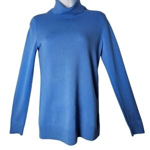 Ann Taylor Cashmere Turtleneck Sweater Blue Long Sleeve Womens XS Quiet Luxury